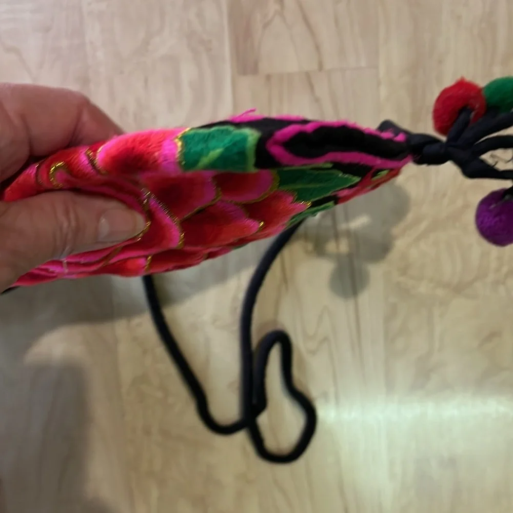 Colorful Embroidered Floral Boho Crossbody Shoulder Bag with Pom Poms